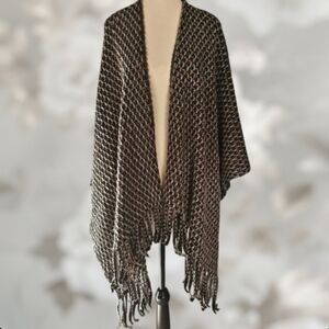 Zighilli Made in Italy Fringed Wrap/Cape in Black, Grey & Beige - OS